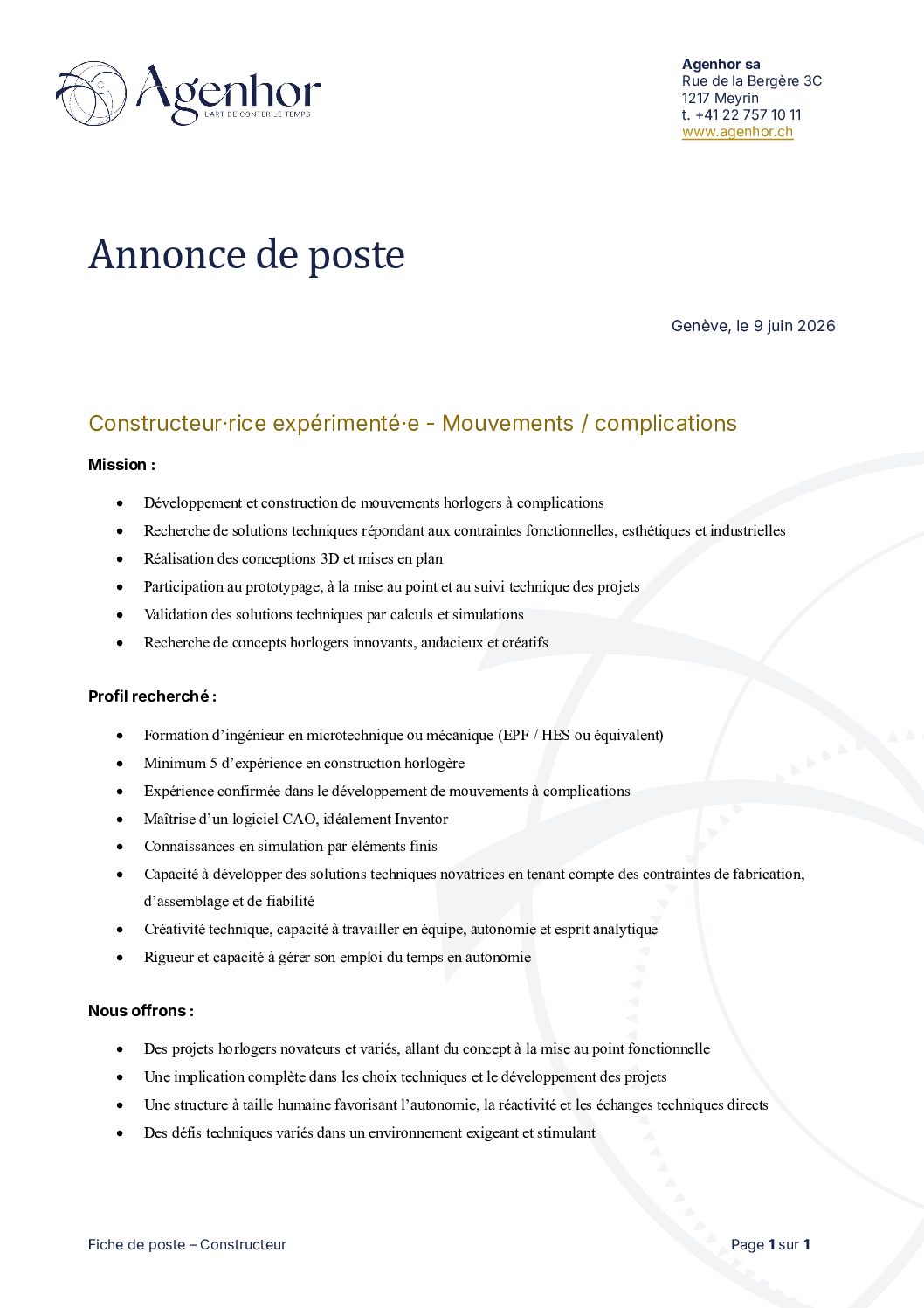 ⚙️ OFFRE DE EMPLOI – AGENHOR RECRUTE ! ⚙️