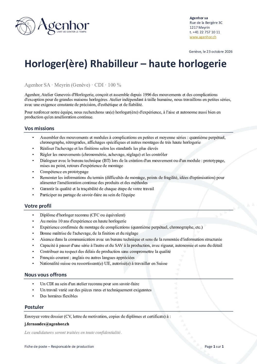 Agenhor recrute